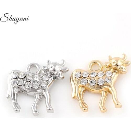 18*20mm Silver Plated Crystal Bracelets Cow Charm Pendants Fashion Jewelry Making Findings DIY Charms Handmade
