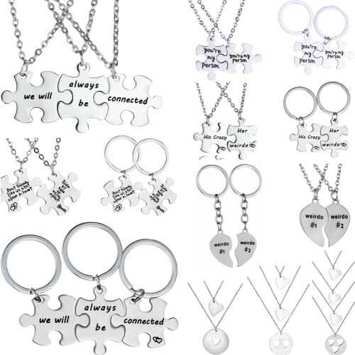 2/3 PC Family Friend Love Heart Pendant Necklace Women Men BFF Best Friendship Lover Wife Girlfriend Charm Chain Stainless Steel