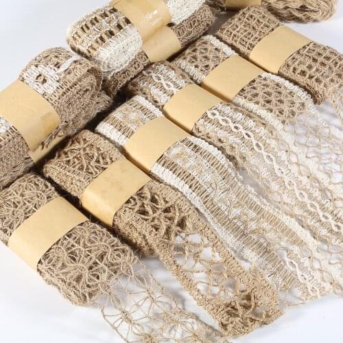 2Meter Natural Jute Burlap Ribbon Hollow Out Hemp Ribbon For Wedding Decoration DIY Gift Wrapping Christmas Party Supplies