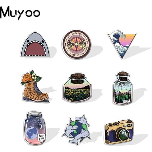 2021 New Outdoor Adventure Travel Camp Climb Mountain Mixed Things Print Handmade Epoxy Acrylic Lapel Pins Clothing Pins