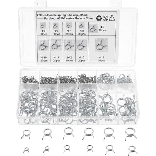 250pcs 5mm-14mm Stainless Steel 304 Car Fuel Line Oil Air Tube Clamp Petrol Diesel Water Hose Spring Clip Fastener Accessories