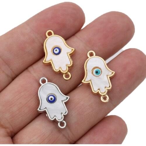 5PCS Gold Color Crystal Fatima Hand Evil Eye Charm Connectors for Jewelry Making Bracelet Findings Accessories DIY Craft