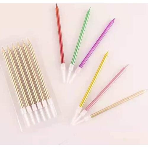 6pcs Metal Chrome Gold Silver Birthday Candles DIY Colorful Cake DecorasWedding Baby Shower Supplies Metallic Color Cake Topper