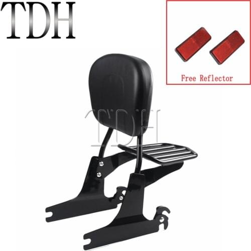 Black Motorcycle Sissy Bar Luggage Rack Passenger Backrest Pad For Harley Softail Models 2000-Later Red Reflector
