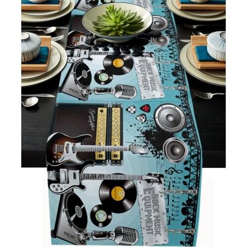 Rock Music Speaker Guitar Table Runner Modern Party Dining Table Runner Wedding Table Decor Tablecloth and Placemats