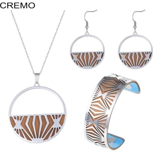 Cremo Bracelets Manchette Argent Stainless Steel Bangles Interchangeable Leather Earrings Necklace Set Women Jewelry