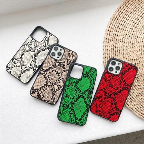 Fashion Retro Snake Pattern Texture PU Leather Phone Case For iPhone 11 12 Mini Pro XS MAX XR X 7 8 10 Plus SE2 Soft Cover Women