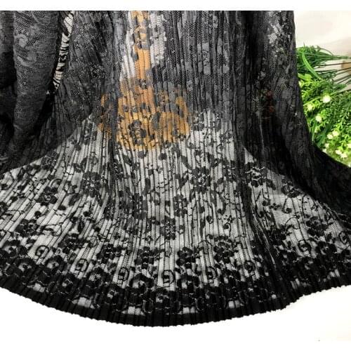 Black pleated transparent lace fabric for skirt dress accessories DIY craft material 1 meter
