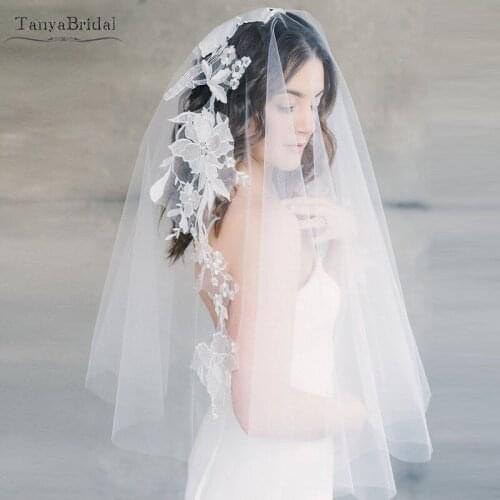 Mantilla Floral Bridal Veil Lace Appliques Fairy Romantic Tulle Veils Wedding Veils Noivas accessories DV027