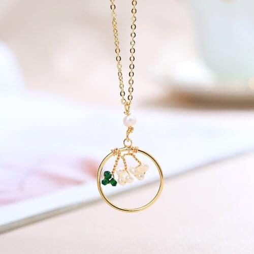 DAIMI Pearl Necklace Circle plant 4-5mm Natural Baroque Pearl Pendant Necklace For Women