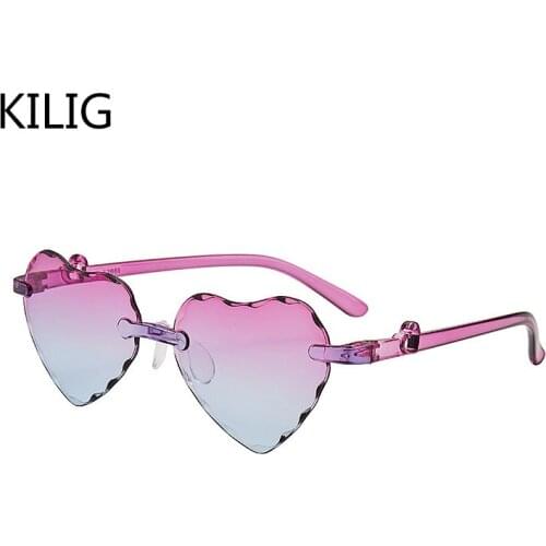 Kids Heart Shaped Sunglasses Girls Brand Designer Fashion Rimless LOVE Clear Ocean Lenses Sun Glasses