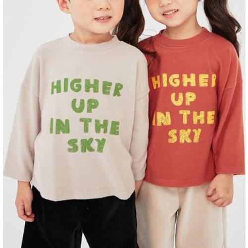 Kids Pullover Japanese and Korean Baby Sweatshirt Spring Girls Long Sleeve Solid Color T-Shirt Autumn Boys Loose O-neck Tops