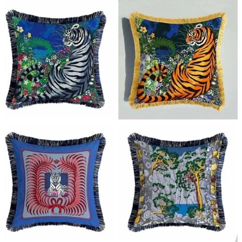 Brand New Luxury Tiger Animal Duplex Printing Tassel Cushion Cover Pillowcase Without Core for Living Room Bedroom Wholesale