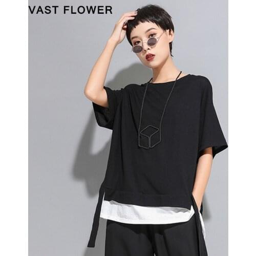 Women Black Patchwork Oversized T-Shirt 2021 Summer New Short Sleeve Loose Casual Vintage T Shirt Femme Tops Fashion Clothes