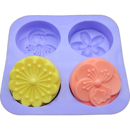 Hot Four Round Flowers Silicone Soap Mold Four Holes Hydrangea DIY Handmade Silicone Mold for Soap Making Mould Resin Clay Molds