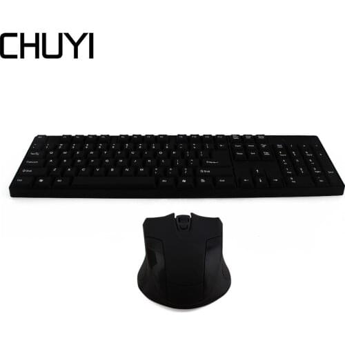 CHUYI Wireless Gaming Keyboard And Mouse Ergonomic Mechanical Keyboard USB Receiver Optical Mouse For PC Computer Laptop Black