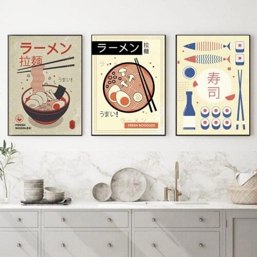 With Egg Ramen Canvas Painting Posters Print Japanese Sushi Food Retro Kitchen Restaurant Decor Wall Art Modern Home Decoration