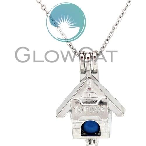 KK948 Dog House Bone Beads Cage Locket Pendant Perfume Diffuser Pearl Cage Necklace