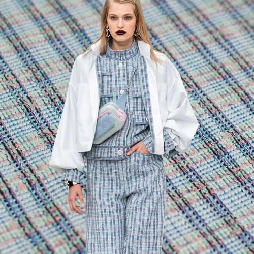 Red Raspberry France Blue Pink Plaid Tweed Fabrics Garment Material Autumn Women Jacket Coat Sewing Cloth Tailor Freeshipping