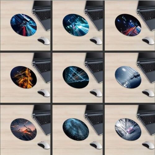 XGZ Round Mouse Pad High Exposure Imaging City Scene Fishing Port Subway Image Car Bridge Desk Pad Cartoon Sunset Scene Rubber