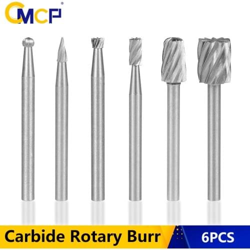 CMCP Wood Rotary Files Woodworking Rotary Burrs Set 6pcs HSS Mini Drill Bits Set Milling Cutters For Wood Carving Tool