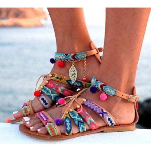 Summer Shoes Woman Plus Size 43 44 Flat Women Sandals National Style Chaussures Femme Casual Ladies Shoes for Beach XKD4038