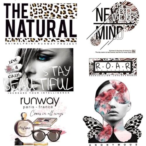 Fashion Sexy Leopard Iron-On Transfer Print-On Women T-shirt Patches Sticker On Clothes Beautiful Girl Design Parches Decor Set