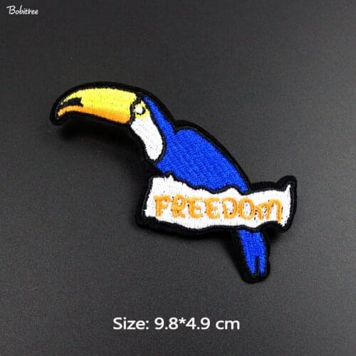 Cartoon Freedom Birds Patch Fabric Ironing Badges Embroidered Sewing Stickers Applique for Clothes Jacket Decoration