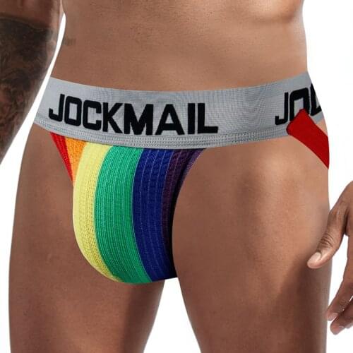 JOCKMAIL Men Jockstrap Athletic Supporter Gym Strap Mens Brief Rainbow Colors,1-2" Waistband Jockstraps Sexy Gay Men Underwear