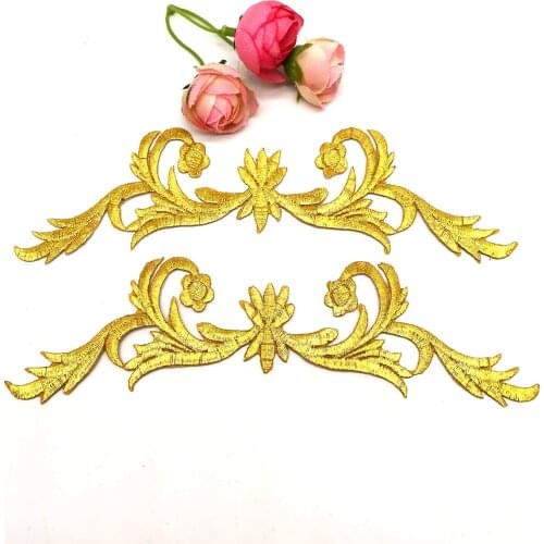 Iron On Patches Gold Royal Crown Budges Flower Embroidered Patches Diy Garment Appliques Costume Cosplay 20*5cm