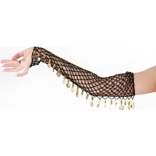 2016 Cheap Sexy Belly Dance Accessories Gloves Black Coin Long Hand Props on Sale
