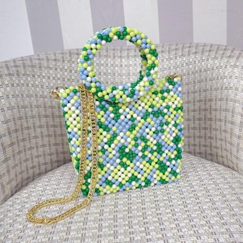 New Woven Bag, Hand-beaded Fashion Pearl Handbag, Large Capacity Messenger Bag, Fresh Niche Camouflage Green Handbag