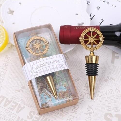 Newest Retro Alloy Compass Wine Stopper Wedding Favor Supplies Business Gifts Champagne Stopper Wedding Decoration 10Pcs/Lot