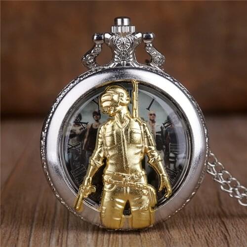 2020 new PUBG game theme pocket watch fashion hollow quartz pocket watch mens necklace pendant clock