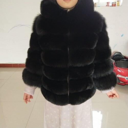 New brand black fox fur coat fashion warm thick fox fur coat high-quality fur coat hood