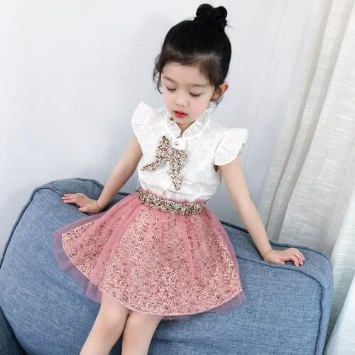 Summer New Girls Clothing Sets Sleeveless T-shirt + Print Bow Skirt 2Pcs for Kids Childrens Clothing Fashion Baby Girls Clothes
