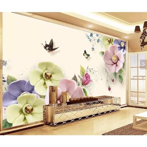 Beibehang Custom wallpaper 3d photo mural pale white butterfly flowers jewelry living room background wall paper papel de parede