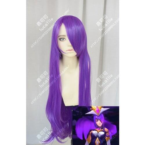 Game LOL Syndra Guardians Of Stars Cosplay Wig 100cm Long Purple Heat Resistant Synthetic Hair Wigs + Wig Cap