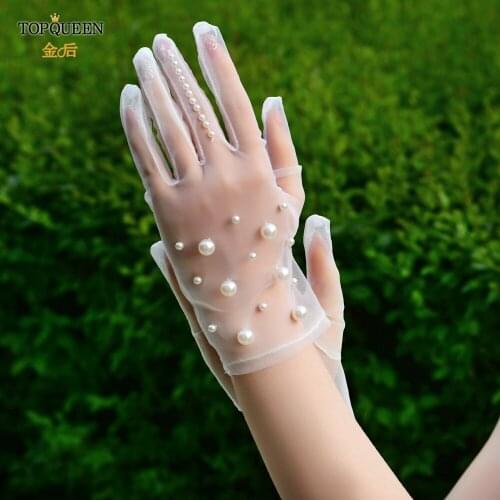 TOPQUEEN M05 Elegant Bride Gloves Pearl Ladies Gloves Finger Lady Pearl Bridal Gloves Wedding Gift Wedding Accessories Flower
