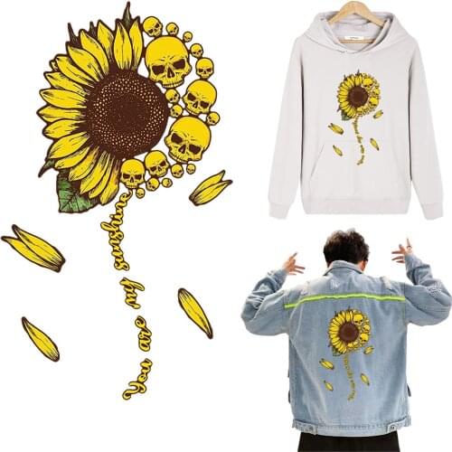Sunflower Skull Transfer Thermal Stickers For Clothes Stripe Heat Transfer Vinyl Iron On Diy Fabric Accessories Patch
