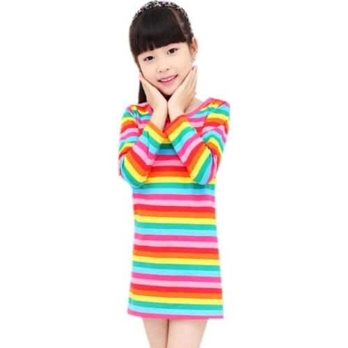 100% cotton Girl dress Rainbow girls print brand childrens clothing spring new princess dress for girls baby clothting Factory