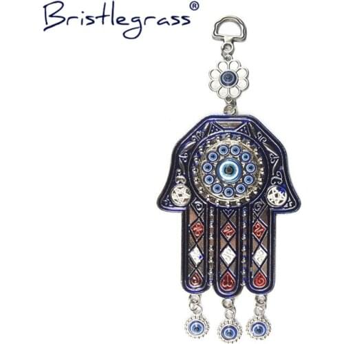 BRISTLEGRASS Turkish Blue Evil Eye Flower Hamsa Hand Amulet Lucky Charm Wall Hanging Pendants Pendulum Blessing Protection Decor