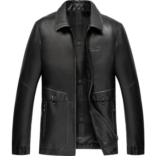 Casual Business Black Leather Jacket Coat Autum Winter 2020 New Mens Jacket Turn-down Collar Fleece Jacket Men, Size M-3XL