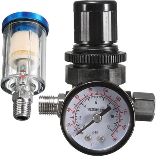 WAERTA Spray Air Regulator Pressure 1/4" Mini Inline Adjust Air Pressure Regulator Gauge Spray