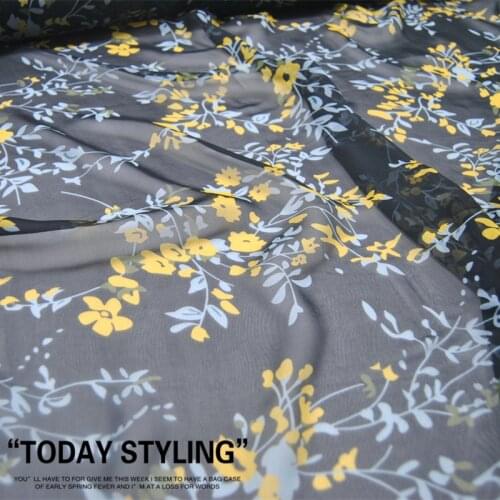 LEO&LIN Large Wide Yellow Flower Branch Silk Georgette Chiffon Clothing Fabric DIY Sewing