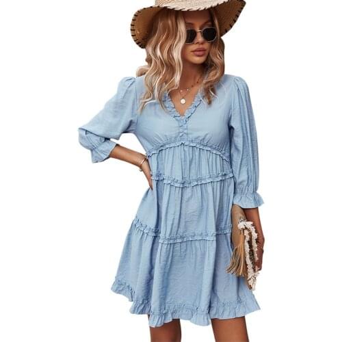 Платье Summer Chiffon Chic Woman Dress Elegant V Neck Orange Casual Boho Beach Party Mini Dresses WomenS Clothing 2021 Robe