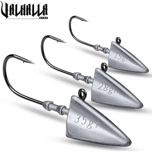 VALHALLA 20pcs/lot Triangle Fishing Hooks 7g 10g 15g 21g 28g 35g Jig Head Hook Fishhooks for Soft Worm Lure Barbed Fishing Hook