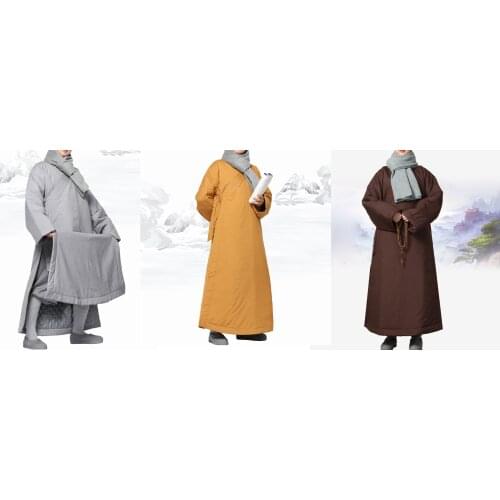 UNISEX Buddhist monks winter cotton warm robe coat zen Lay meditation clothing suits abbot uniform gray/yellow/coffee