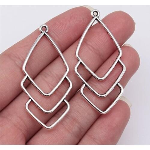 WYSIWYG 10pcs 50x25mm Antique Silver Color Hollow Geometric Earrings Pendant Charms Pendant For Jewelry Making