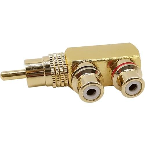 1Pcs Gold Plated Copper 1 RCA Male Plug to 2 RCA Female Jack AV Audio Video Adapter Plug Splitter Converter RCA 3 Way Connector